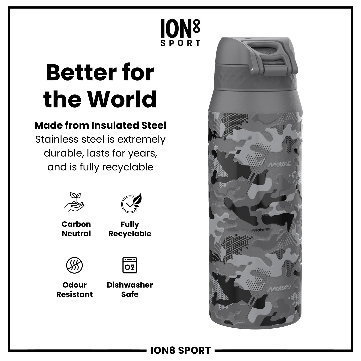 MotoGP Insulated Steel Water Bottle, MotoGP Camouflage, 750ml (24oz)