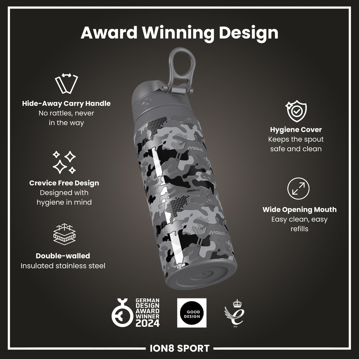 MotoGP Insulated Steel Water Bottle, MotoGP Camouflage, 750ml (24oz)
