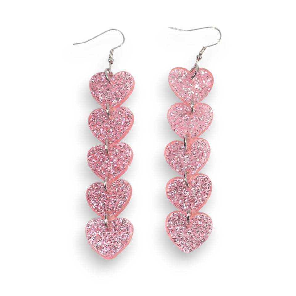 Amnesia Jewellery | Baby Pink Glitter Drop Heart Fashion Earrings