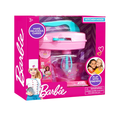 Barbie kitchen mixer toy set packaging on a white background