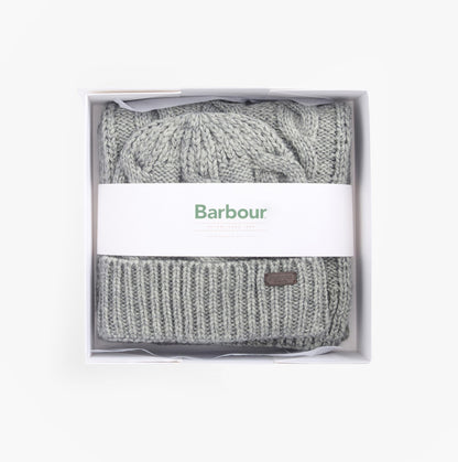 Barbour Jesmond Beanie and Scarf Gift Set Mens Mid Grey