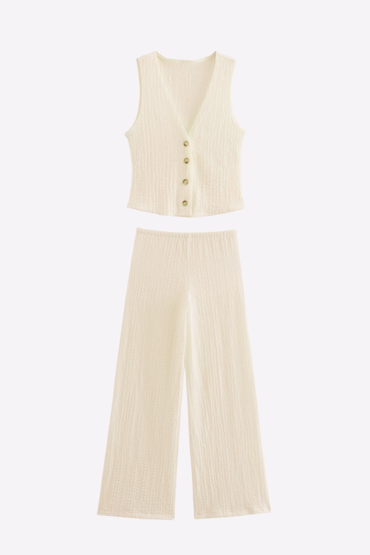 Textured V-Neck Button-Up Waistcoat Co-ord Set