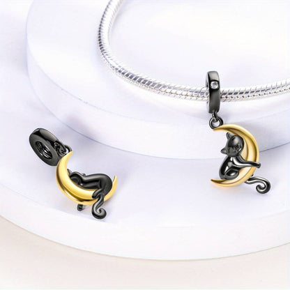 Black Cat and Moon Charm