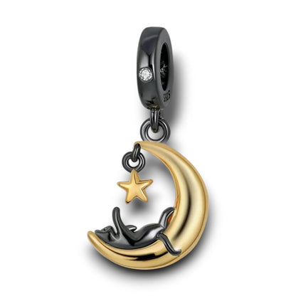 Black Stargazing Cat Dangle Charm