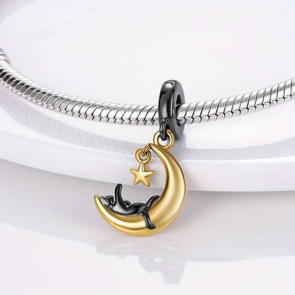 Black Stargazing Cat Dangle Charm