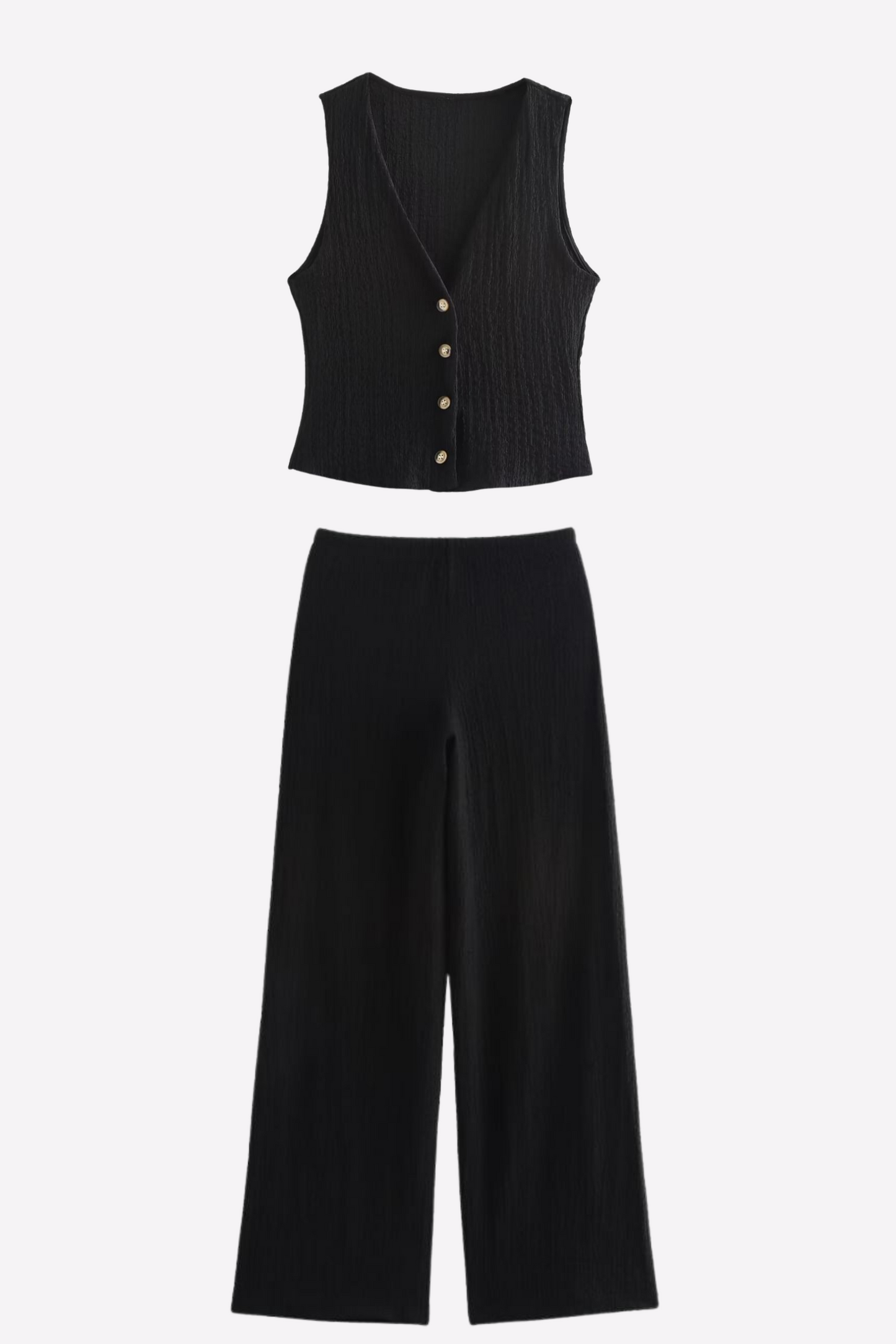 Textured V-Neck Button-Up Waistcoat Co-ord Set