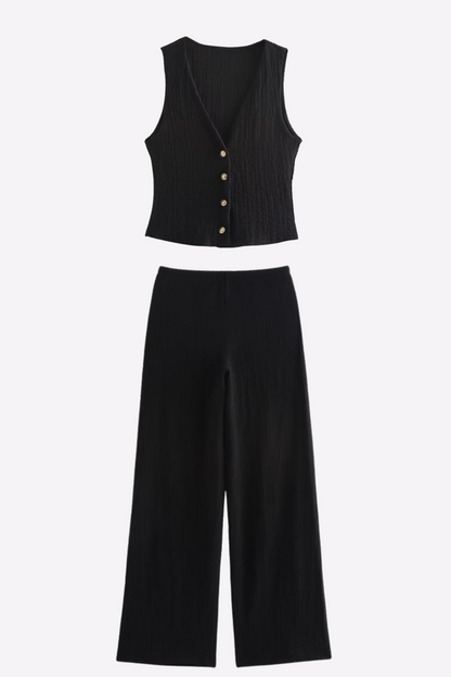 Textured V-Neck Button-Up Waistcoat Co-ord Set