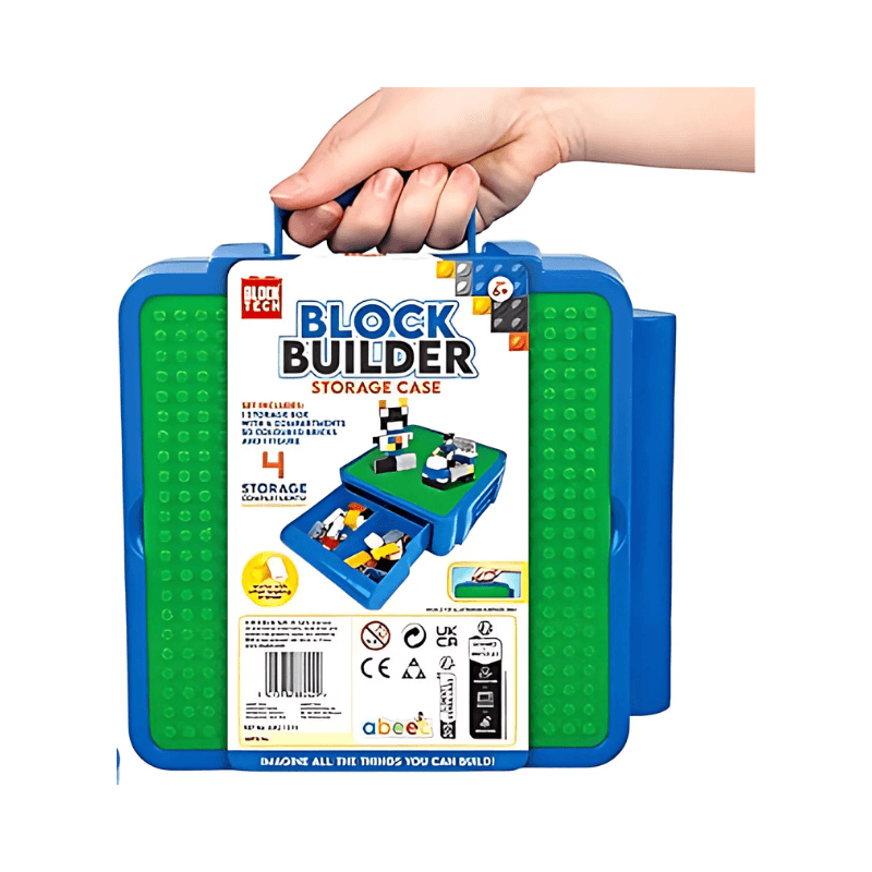 Block Builder storage case with a hand holding it on a white background