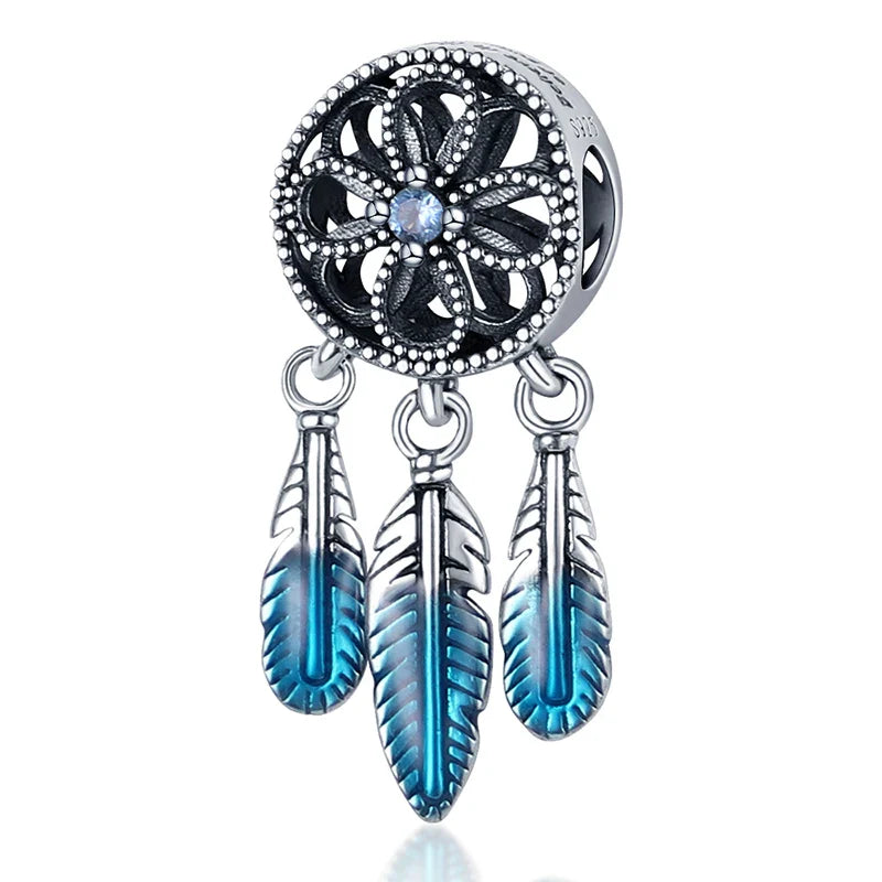 Blue Feather Dream Catcher Charm