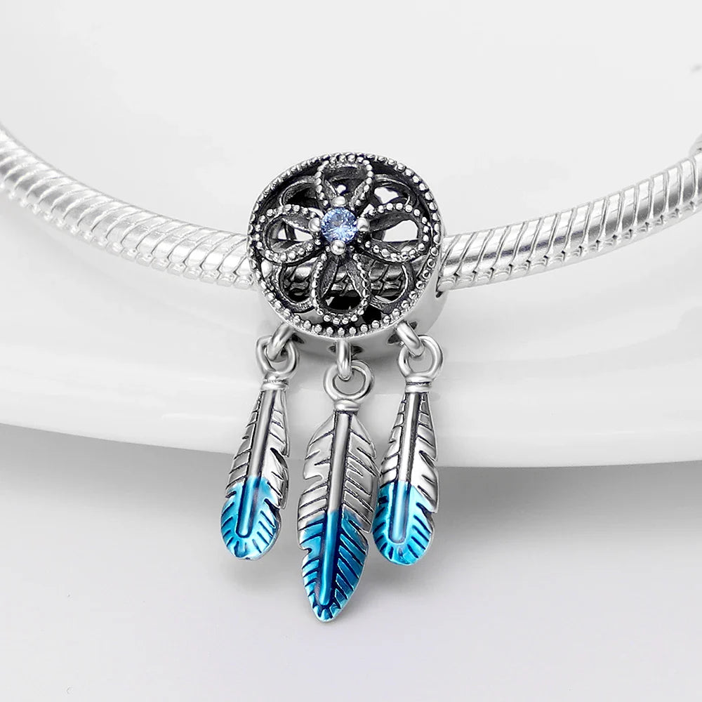Blue Feather Dream Catcher Charm