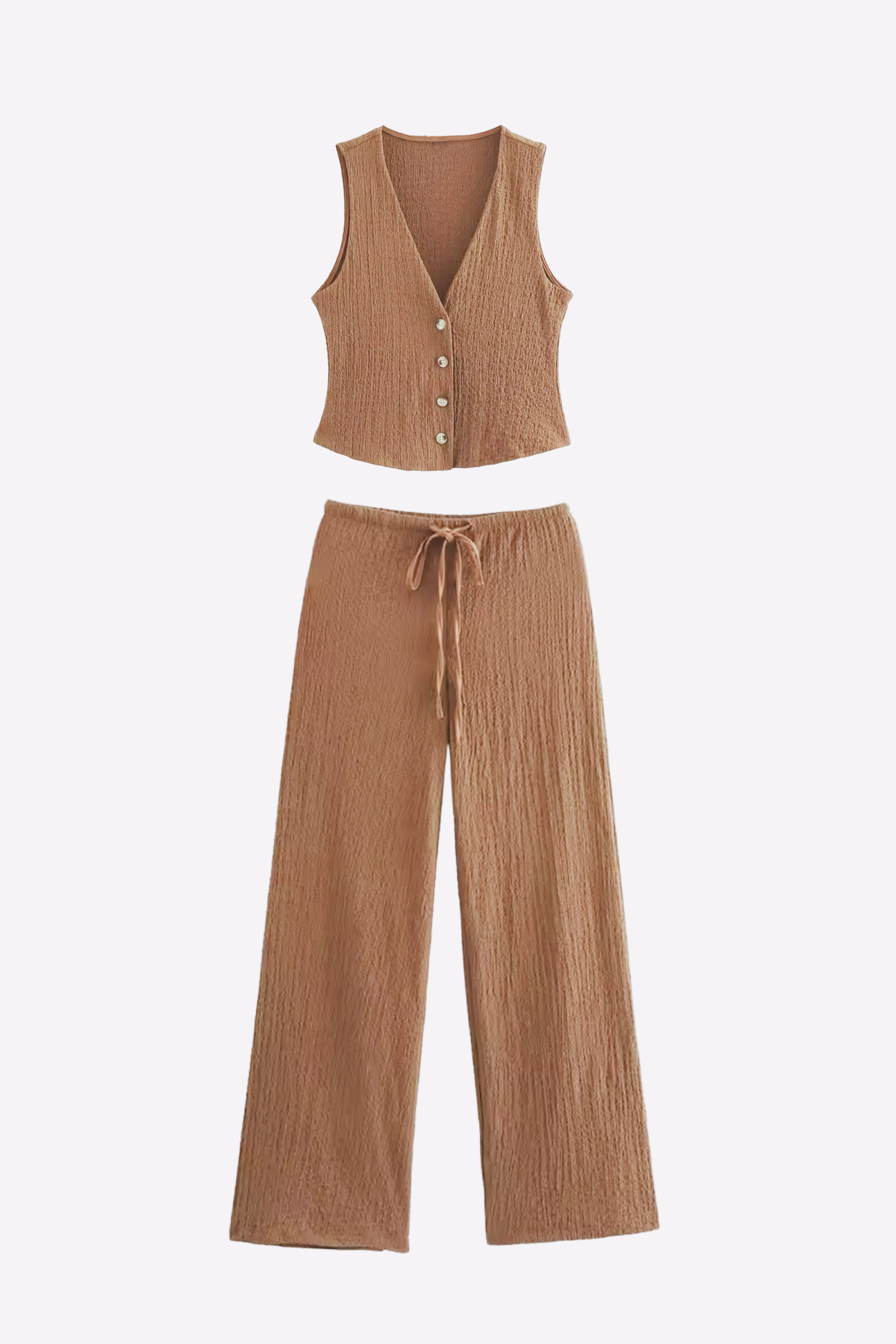 Textured V-Neck Button-Up Waistcoat Co-ord Set