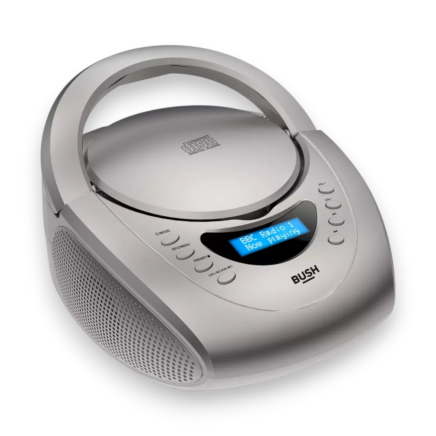 Bush Carnaby DAB+/FM CD Boombox in silver. Enjoy DAB radio, CDs & aux playback in one stylish portable player. Shop now at New, Used and More!
