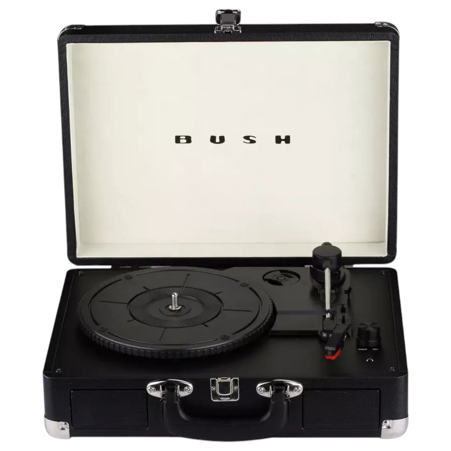 Bush Classic Turntable in black. 3-speed record player with built-in speakers & vintage design. Shop now at New, Used and More!