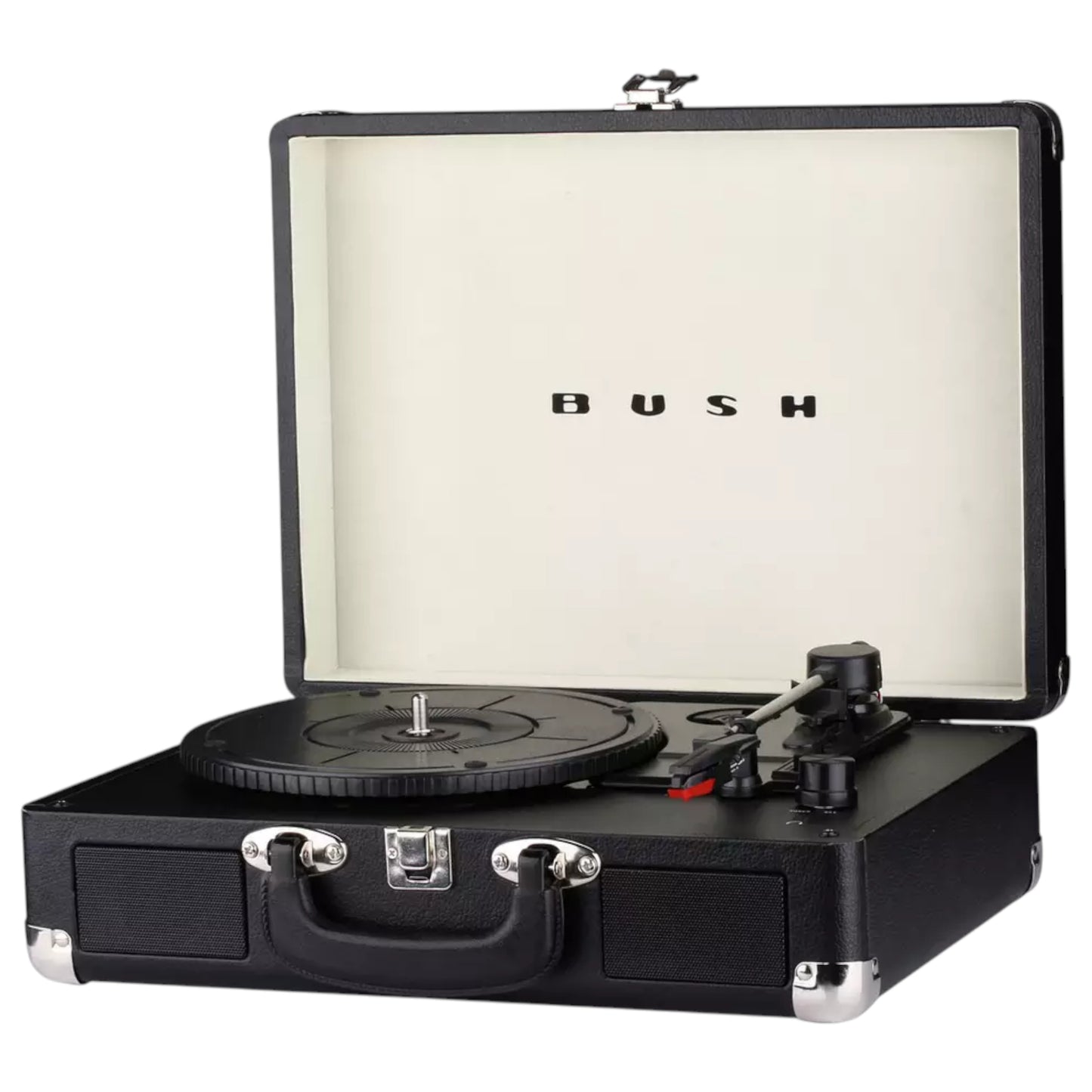 Bush Classic Turntable in black. 3-speed record player with built-in speakers & vintage design. Shop now at New, Used and More!