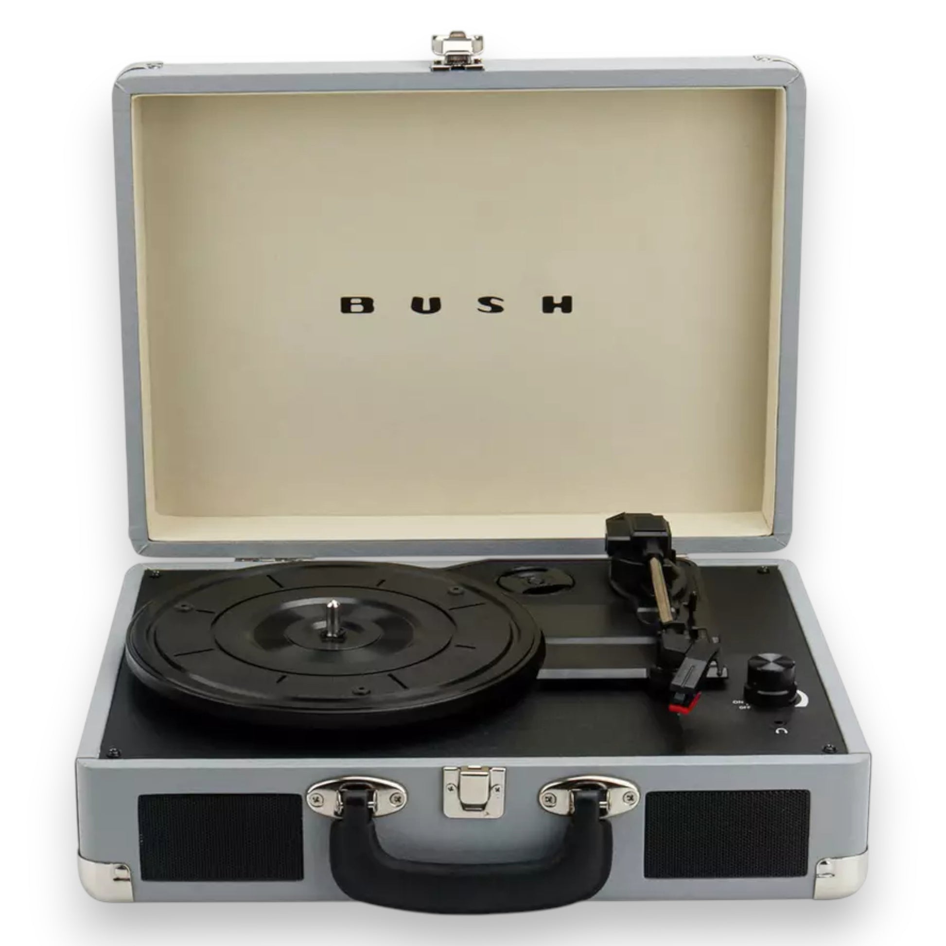 Bush Classic Turntable in grey/silver. 3-speed record player with built-in speakers & vintage design. Shop now at New, Used and More!