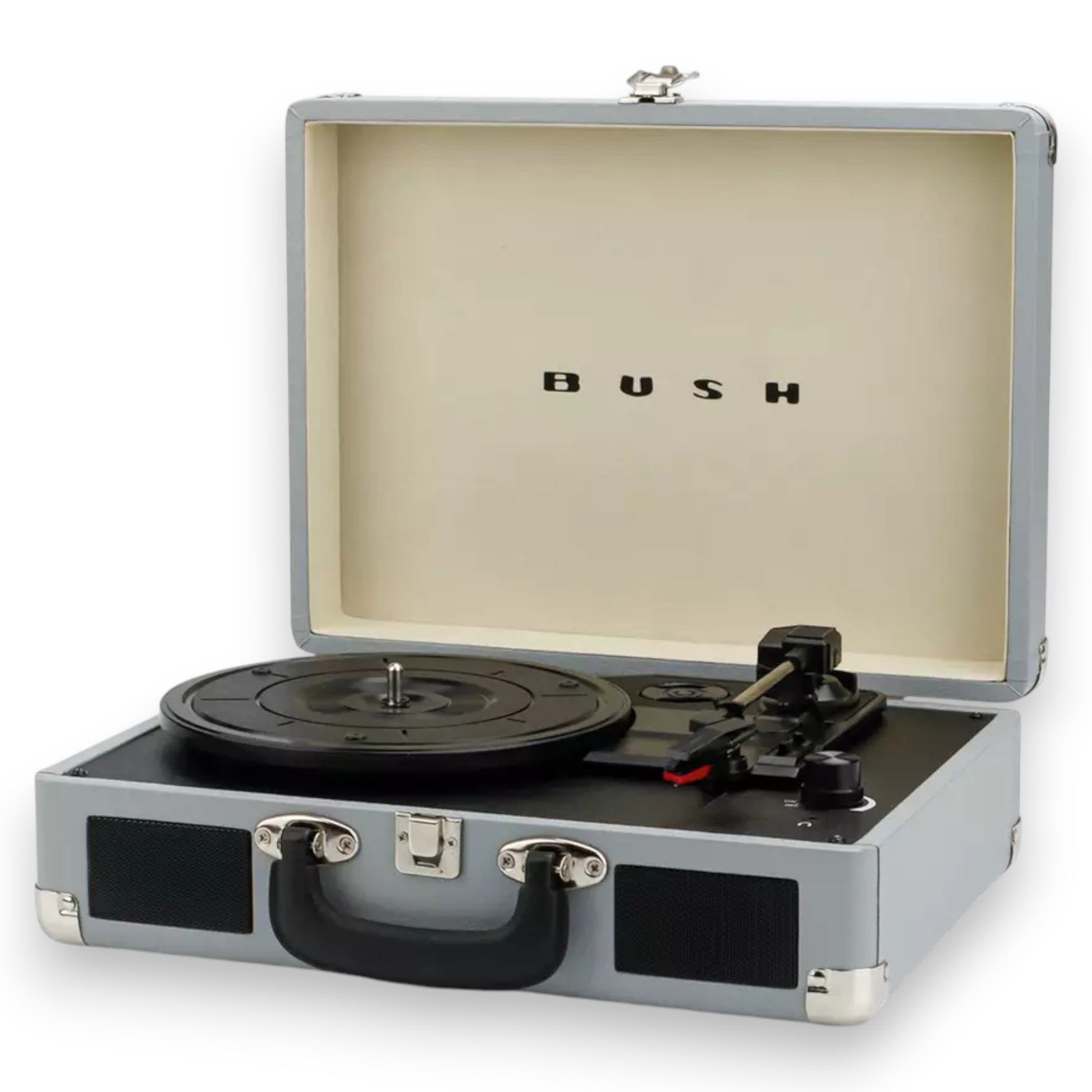 Bush Classic Turntable in grey/silver. 3-speed record player with built-in speakers & vintage design. Shop now at New, Used and More!