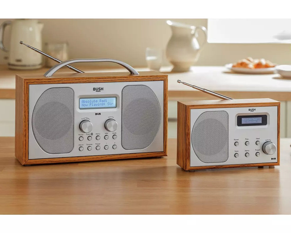 Bush DAB Radio in brown wood. Clear DAB/FM sound with classic wooden design. Stylish, compact & easy to use. Shop now at New, Used and More!