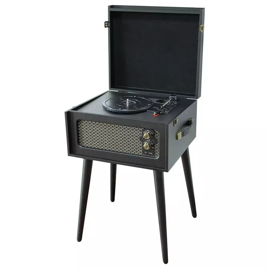 Bush wooden turntable with legs in sleek black. Retro design, quality vinyl playback & stylish home décor piece. Shop now at New, Used and More!