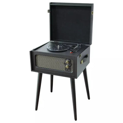 Bush wooden turntable with legs in sleek black. Retro design, quality vinyl playback & stylish home décor piece. Shop now at New, Used and More!
