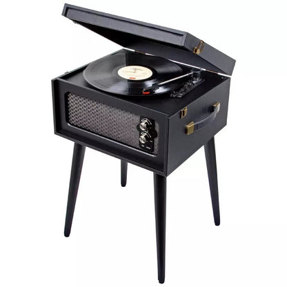 Bush wooden turntable with legs in sleek black. Retro design, quality vinyl playback & stylish home décor piece. Shop now at New, Used and More!