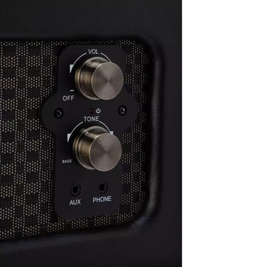 Bush wooden turntable with legs in sleek black. Retro design, quality vinyl playback & stylish home décor piece. Shop now at New, Used and More!