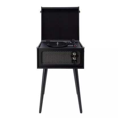 Bush wooden turntable with legs in sleek black. Retro design, quality vinyl playback & stylish home décor piece. Shop now at New, Used and More!