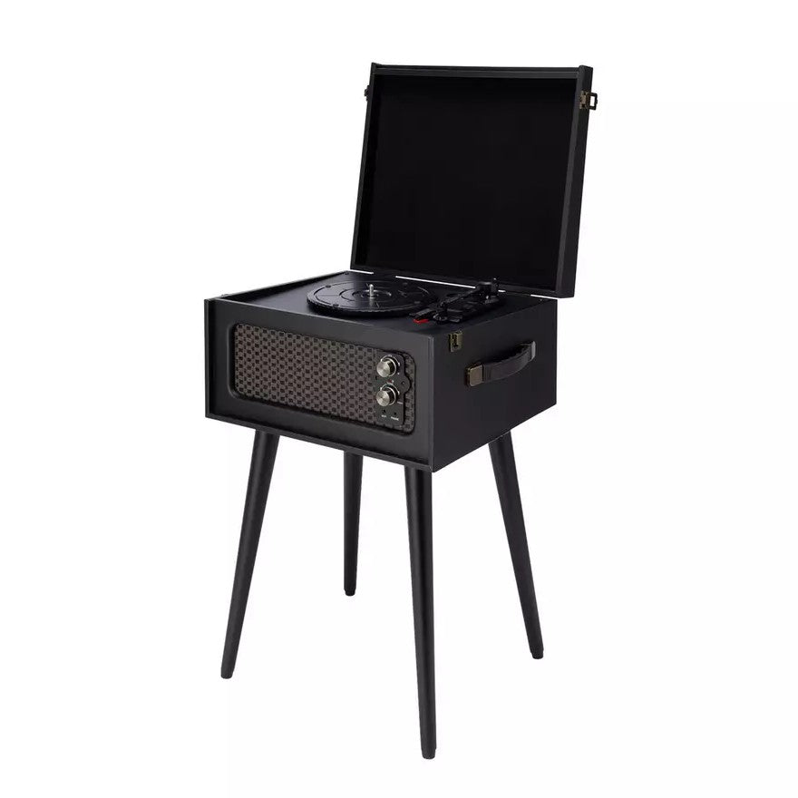 Bush wooden turntable with legs in sleek black. Retro design, quality vinyl playback & stylish home décor piece. Shop now at New, Used and More!