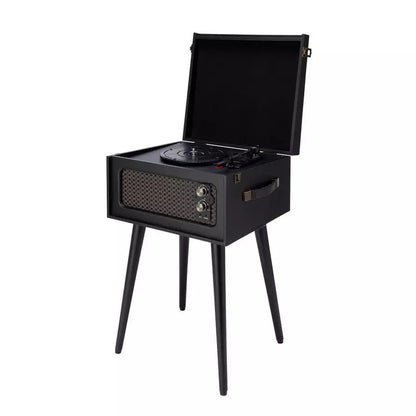 Bush wooden turntable with legs in sleek black. Retro design, quality vinyl playback & stylish home décor piece. Shop now at New, Used and More!