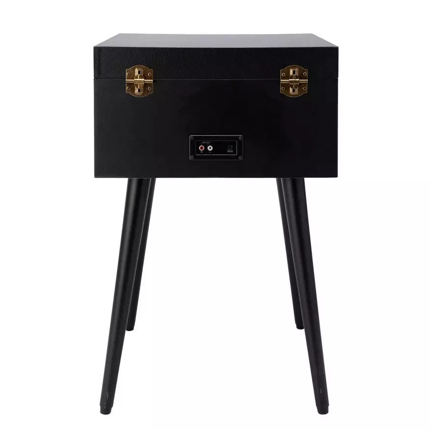 Bush wooden turntable with legs in sleek black. Retro design, quality vinyl playback & stylish home décor piece. Shop now at New, Used and More!