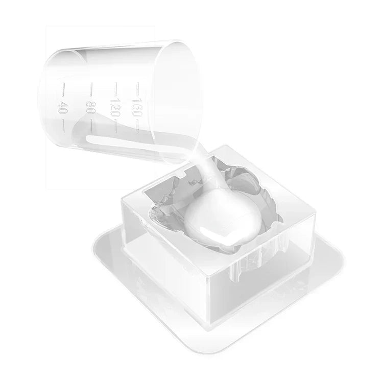 White measuring spoon and container on a white background