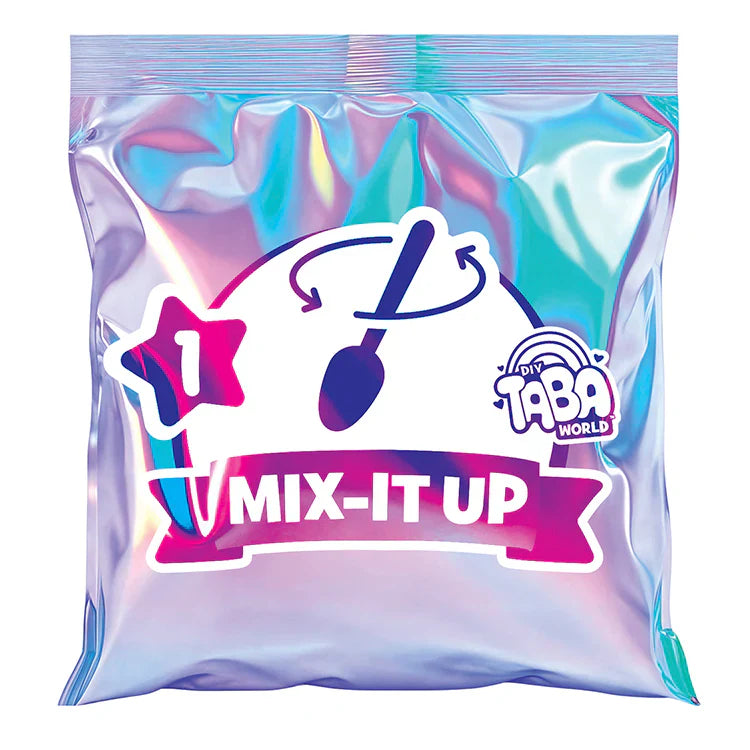 Colorful packaging with 'MIX-IT UP' text and 'DIY TABA WORLD' branding on a white background
