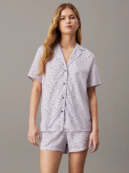 Calvin Klein WOVEN VISCOSE Pyjama Set Womens Scatter Logo Print/Lavender Blue