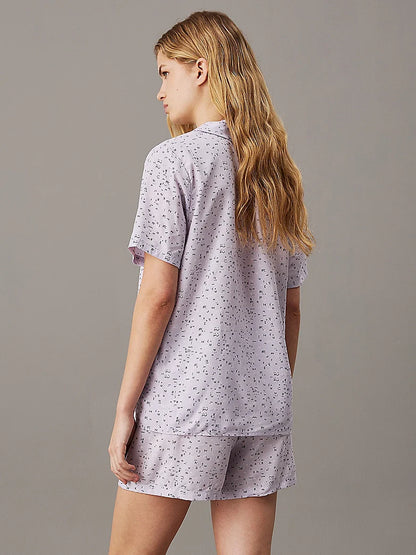 Calvin Klein WOVEN VISCOSE Pyjama Set Womens Scatter Logo Print/Lavender Blue