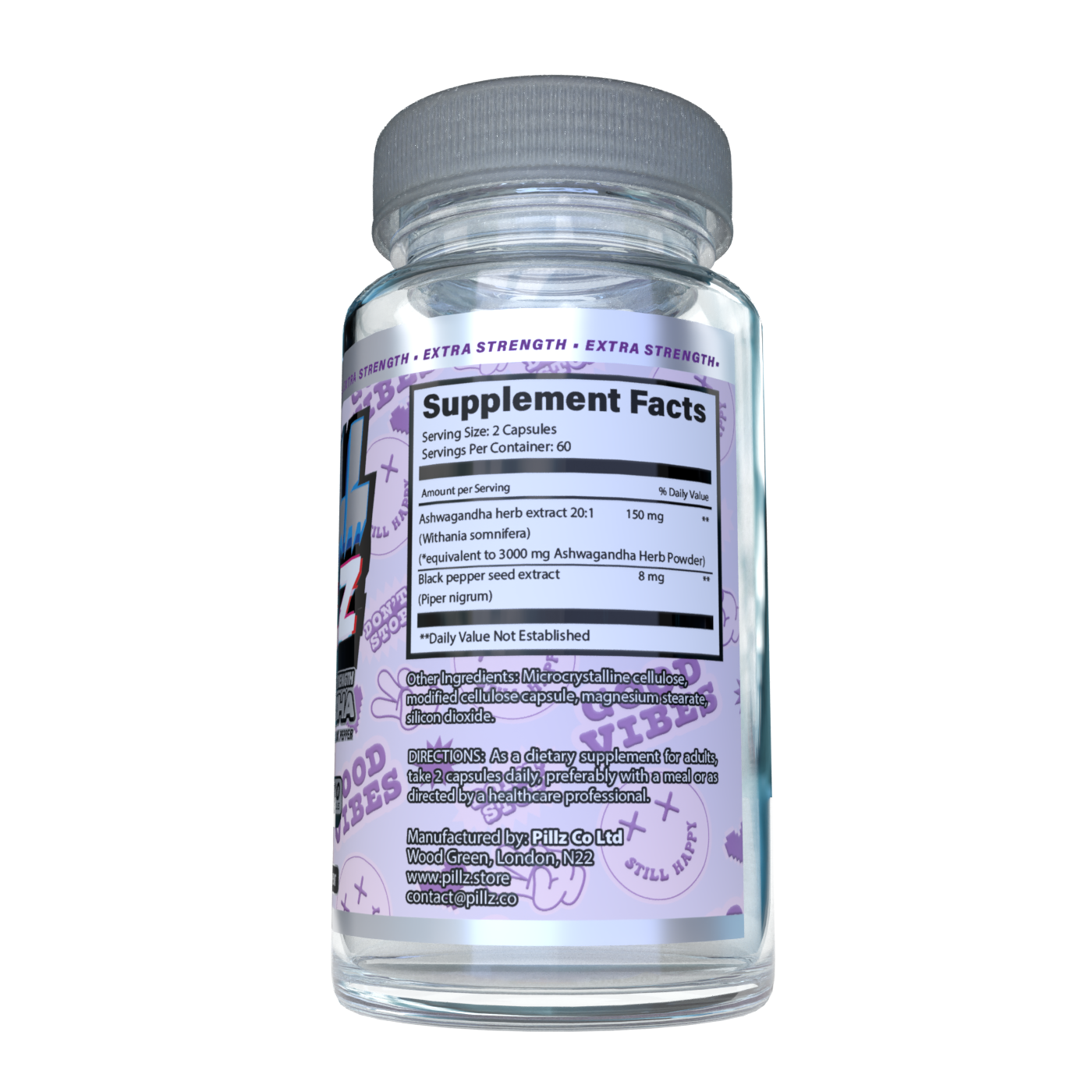 ChillPillz™ - Ashwagandha Extra Strength – 3000mg Root Extract with Black Pepper