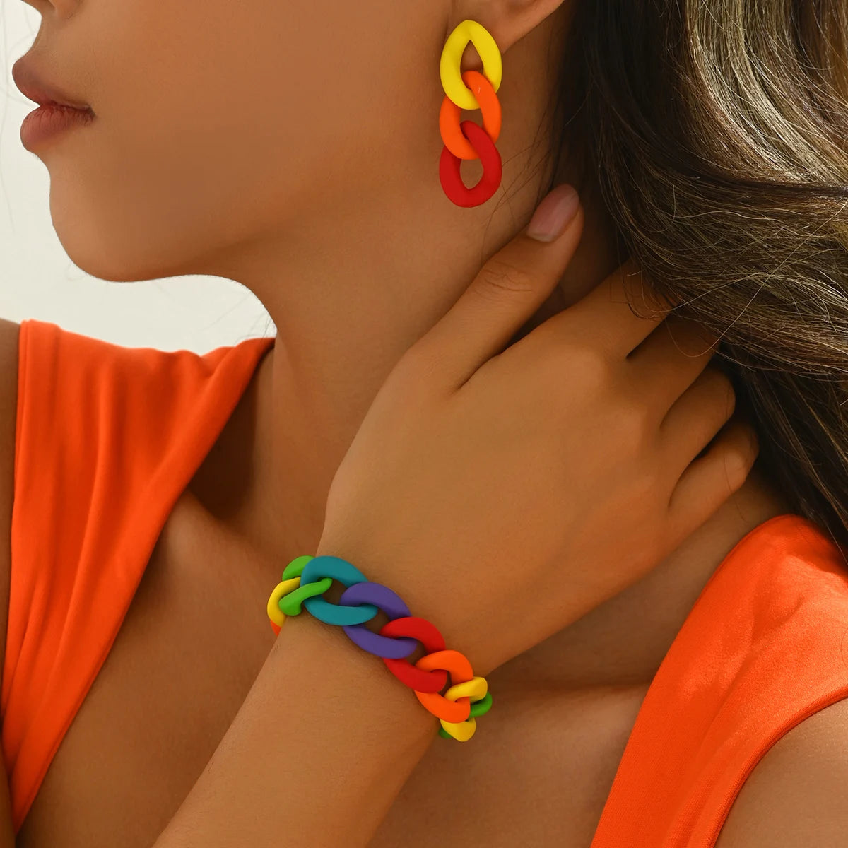 Chunky Resin Paperclip Fashion Bracelet & Earring Set
