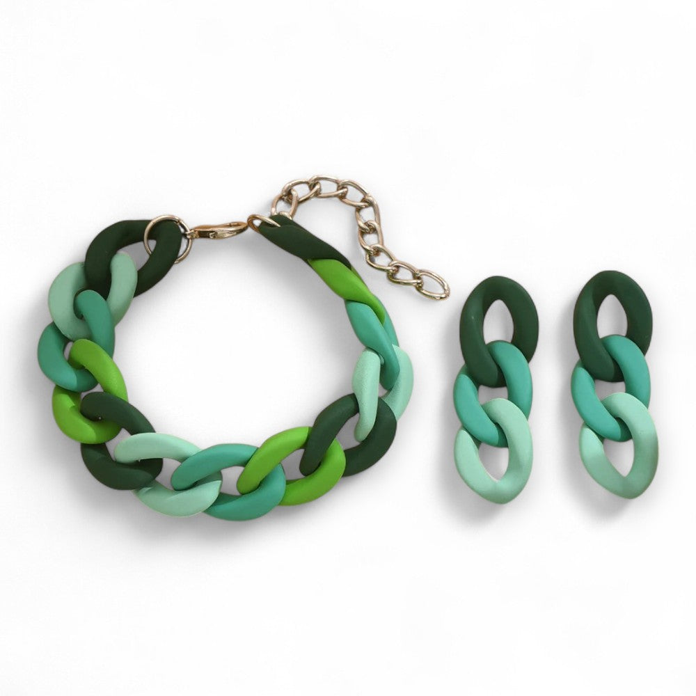 Chunky Resin Paperclip Fashion Bracelet & Earring Set