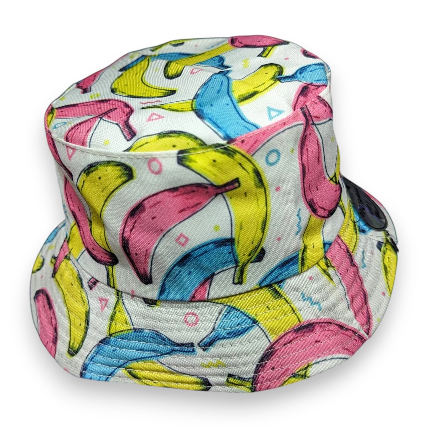 Get the Crazy Bananas Bucket Hat at New, Used and More. A fun, colourful festival hat with pink, yellow & blue banana prints. Perfect for summer, beach days & streetwear style!
