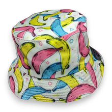 Get the Crazy Bananas Bucket Hat at New, Used and More. A fun, colourful festival hat with pink, yellow & blue banana prints. Perfect for summer, beach days & streetwear style!