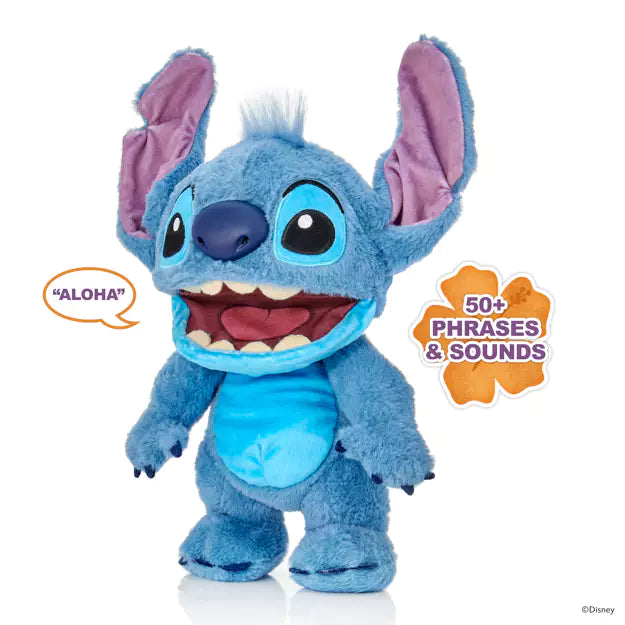 Blue plush toy with purple ears on a white background