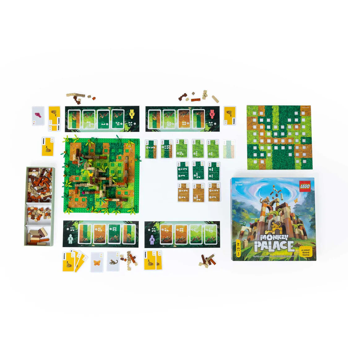 LEGO Monkey Palace set with pieces and packaging on a white background