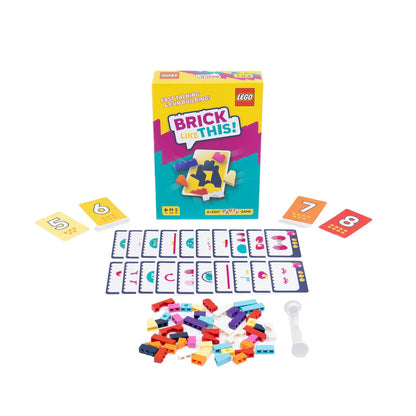 LEGO educational game set with colorful bricks, cards, and packaging on a white background