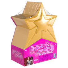 Gold and pink toy packaging with 'Dress to Impress' branding on a white background