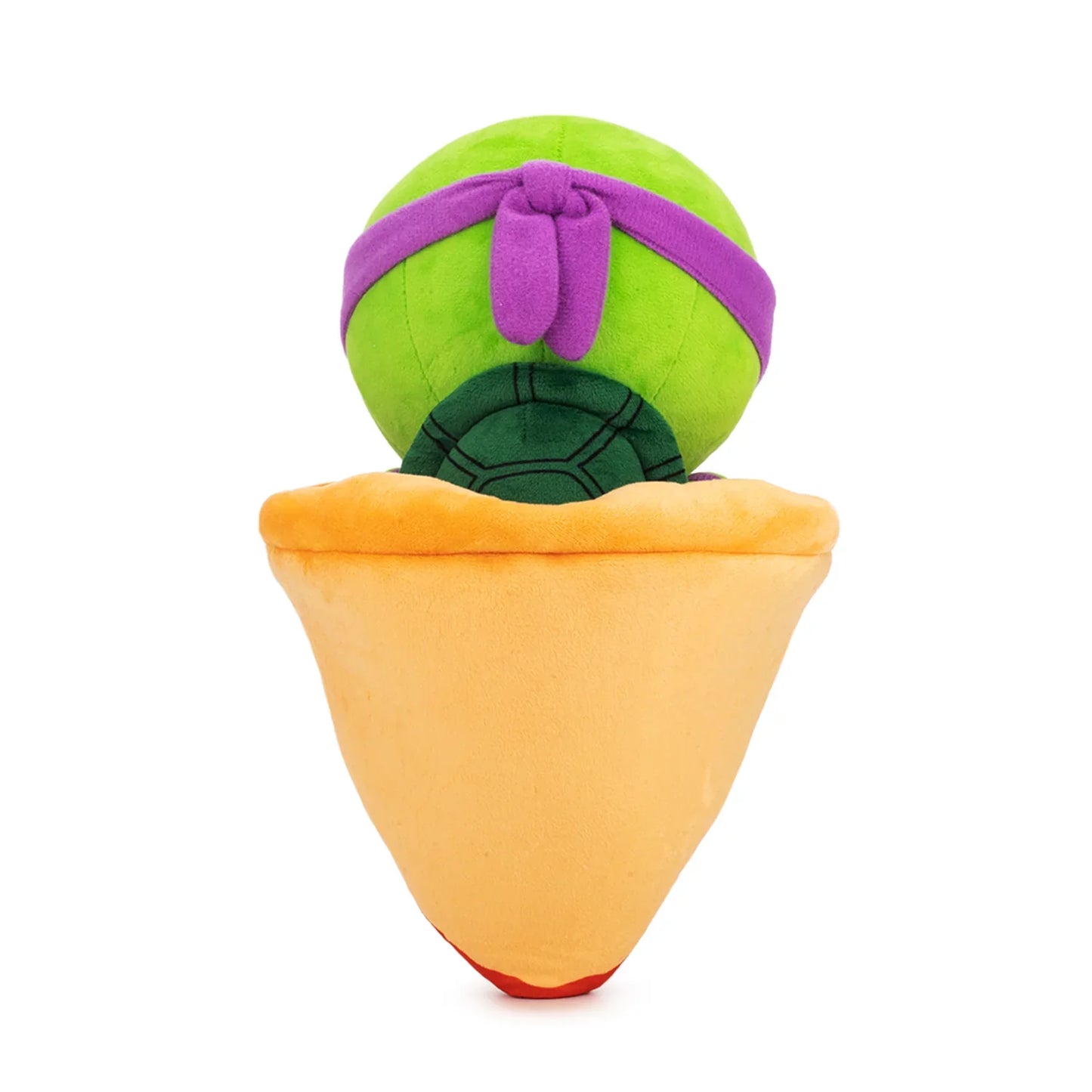 TMNT Plush toy resembling a green turtle with a purple shell and orange base on a white background