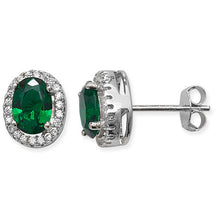 Emerald Oval Halo Stud Earrings