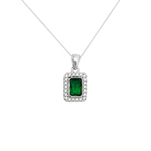 Emerald Rectangle Halo Pendant Necklace