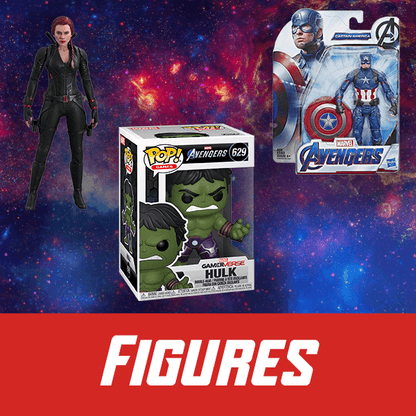 Marvel action figures and packaging on a cosmic-themed background with 'Figures' text.