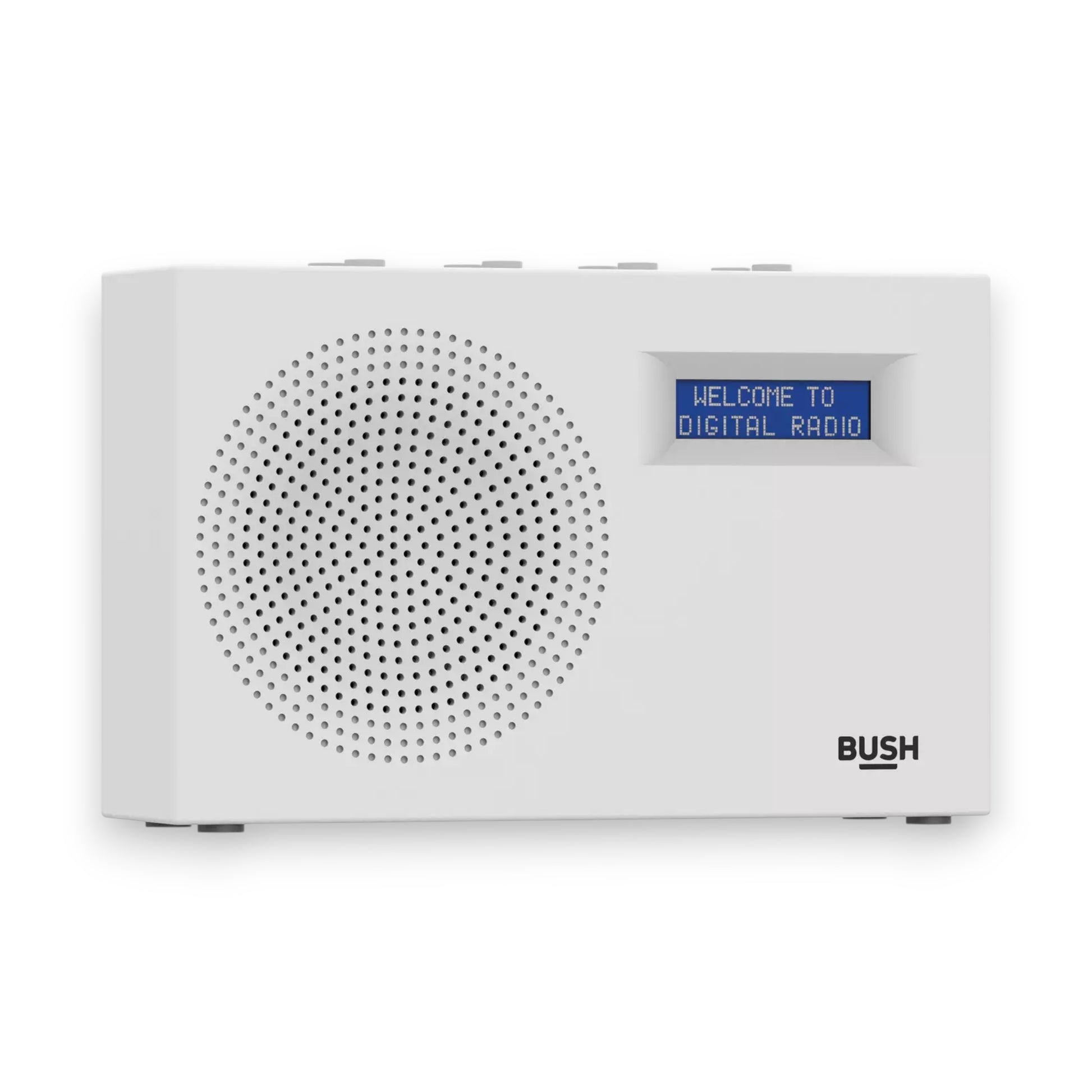 Bush compact portable DAB/FM radio in white. Clear sound, digital display & lightweight design. Perfect for home or travel. Shop now at New, Used and More!