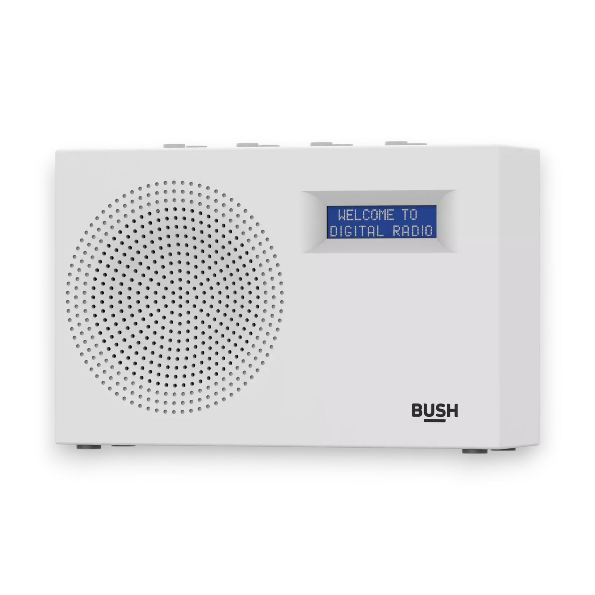 Bush compact portable DAB/FM radio in white. Clear sound, digital display & lightweight design. Perfect for home or travel. Shop now at New, Used and More!