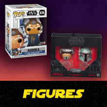 Two Star Wars figures in packaging with a dark background