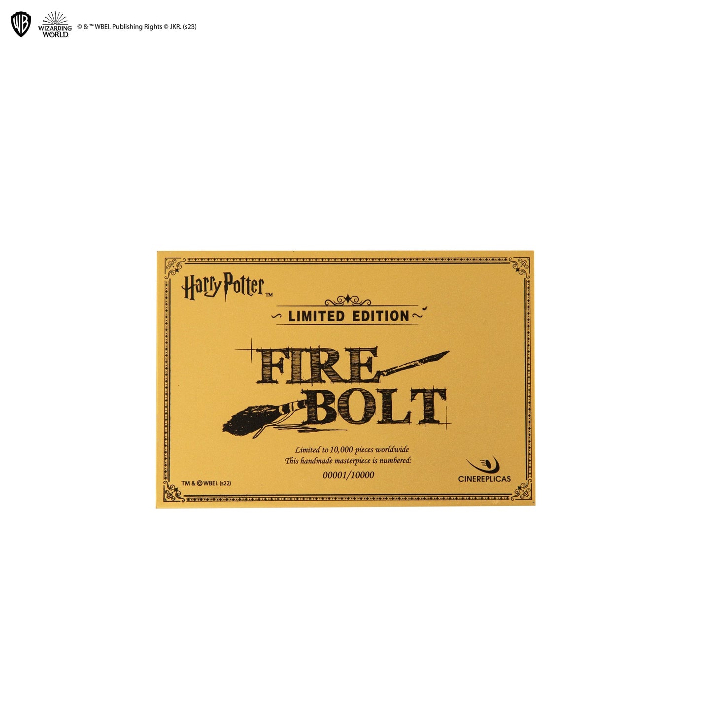 Limited edition 'Firebolt' packaging from Harry Potter series on a beige background